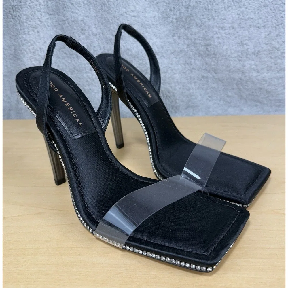 Good American Heels Womens 8.5 Open Square Toe Sling Back Crystal GA120KD - Picture 1 of 13